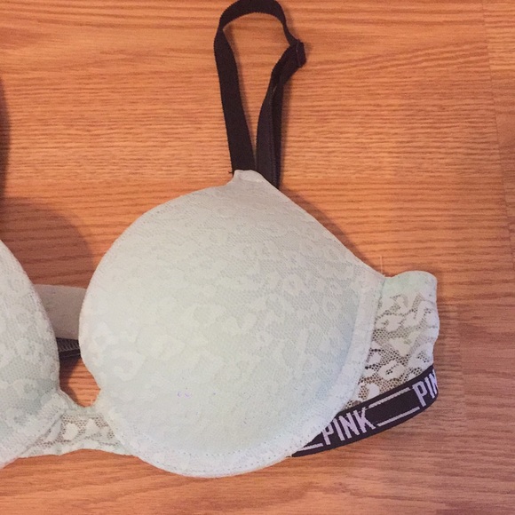 PINK ice blue lace leopard-print push-up bra - Picture 2 of 7